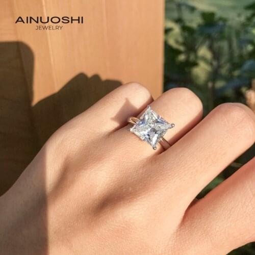AINUOSHI 925 Sterling Silver Solitaire Princess Cut 9x9mm SONA Diamond Engagement Rings For Women Anniversary Rings