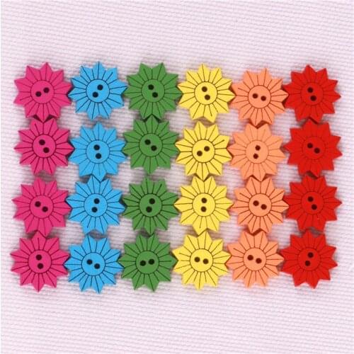 Handicraft Children Clothing Accessories Circle Wooden Buttons Flowers 60pcs Natural Mixed Color Sewing 18mm Coats Decorations
