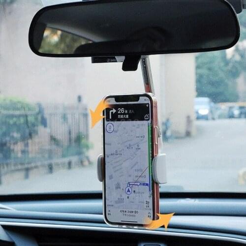 Car Rearview Mirror Mount Phone Holder for -iPhone -Samsung Adjustable GPS Seat Smartphone Holder Universal Extending Stand
