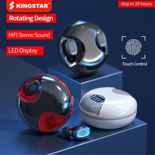 KINGSTAR Wireless Headphones Touch Control Bluetooth 5.0 Earphones Rotation LED Display Sports Earbuds Headset For Xiaomi Huawei