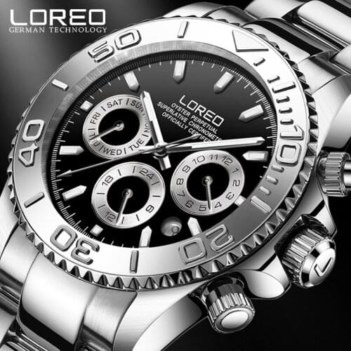 Steel Case Mens Watches LOREO Top Brand Luxury Waterproof 200m Mens Automatic Mechanical Watch Sport Military Clock Men
