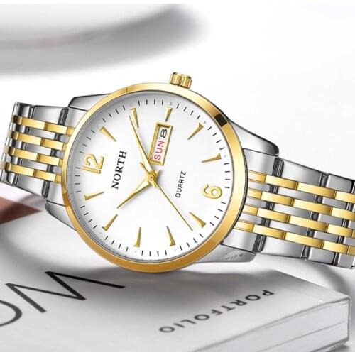 NORTH Man Watches Stainless Steel Day Date Watches Mens Waterproof Clock Casual Sport Quartz Men Wrist Watch With Montre Homme