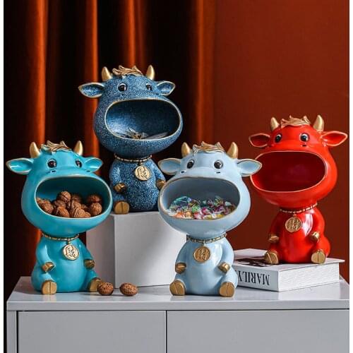 Cattle Decorative Storage Ornaments Candy Dried Fruit Organizer Jar Resin Embellishments Animal Figures Home Decoration Modern