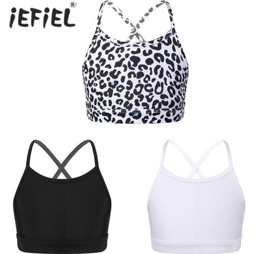 Kid Girls Tanks Tops Spaghetti Straps Back Hollow Out Crop Top Dance Stage Performance Costume Jazz Sport Gymnastics Ballet Tops