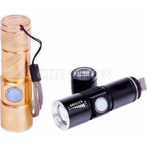 DHL 50pcs USB Handy LED Torch usb Flash Light Pocket LED Rechargeable Flashlight Zoomable Lamp For Hunting Black/Gold