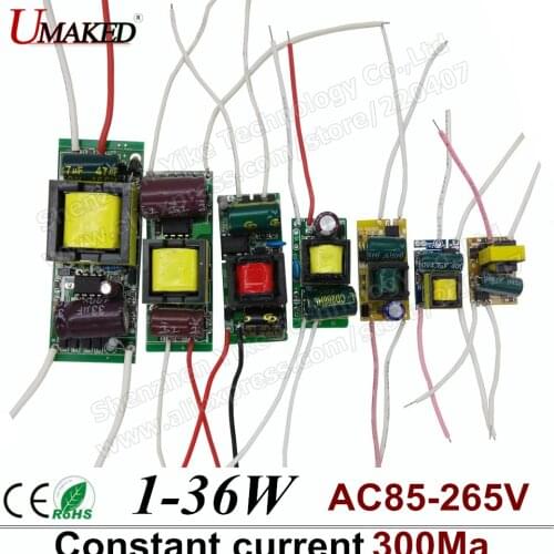 2Pcs 1-36W LED Driver Input AC85-265V Power Supply Built-in Constant Current 300mA Lighting Transformers for LED Blub Lamps DIY