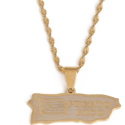 Stainless Steel Gold Color Puerto Rico Map Pendant Necklaces Puerto Ricans Map Jewelry