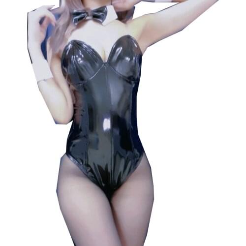 Anime Sexy Bunny Girl Cosplay Costume Jumpsuit FAIRY TAIL Erza Scarlet one-pieces Black Latex Catsui Halloween Leotard