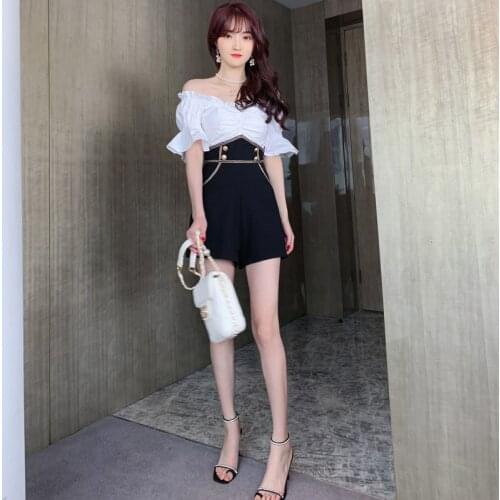 Summer Slash Neck High Waist Short Pants Female 2020 Streetwear Fashion Playsuits Fashion Patchwork Jumpsuits For Women Rompers