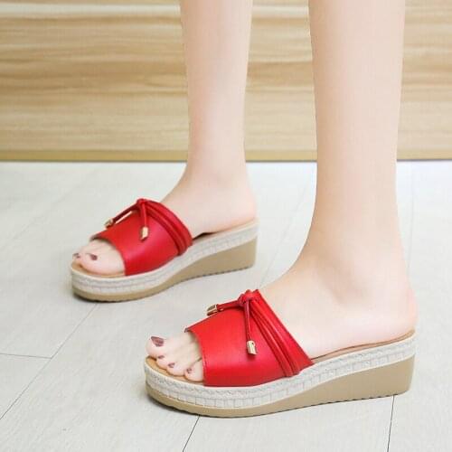 Summer womens slippers thick soles increased slope with solid color simple basic models wild daily walking womens shoes U24-40