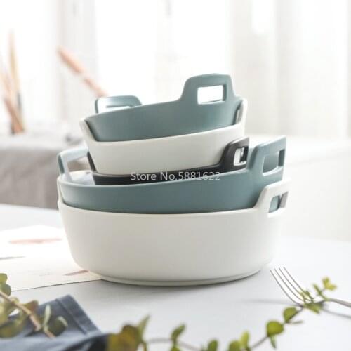 Nordic size matte color glaze creative binaural fruit salad bowl household tableware ceramic soup bowl kitchen supplies