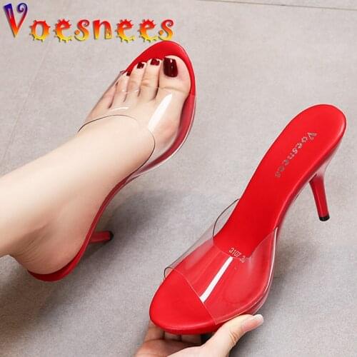 2021 New Transparent Crystal Slippers Outdoor Beach Summer Sandal Walk Show High Heels Sexy Party Dress Women Shoes Eight Colors