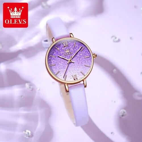 OLEVS New Watch Women Casual Fashion Leather Watches Romantic Sky Star Quartz Wristwatch Purple Ladies Dress Watch Montre Femme