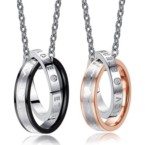 Couples Necklace Stainless Steel Crystal Electrocardiogram Design Pendants Necklaces Women Men Fashion Jewelry