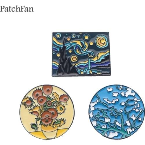 Patchfan Van gogh painting Sunflowers starry sky Zinc Funny Pins backpack clothes brooches for men women hat badges medals A1616