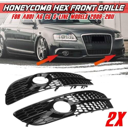 4F0807681Q01C 4F0807681Q02C Car Front Bumper Fog Light Lamp Grille Grill Cover HONEYCOMB HEX For Audi A6 C6 S-Line 2008-2011