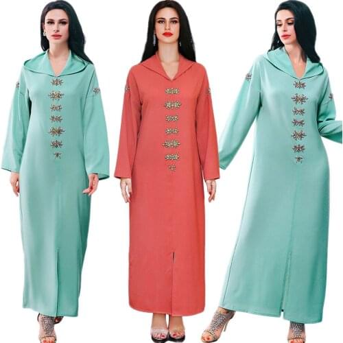 Ramadan Women Hooded Long Dress Islamic Arabic Abaya Muslim Maxi Robe Diamonds Dubai Middle East Malaysia Turkish Maxi Robe Gown