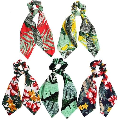 Floral Print Hair Bands Scrunchie Streamer Accessories Women Girl Ponytail Holder Elastic Scrunchies Hair Ties 20pcs F315D