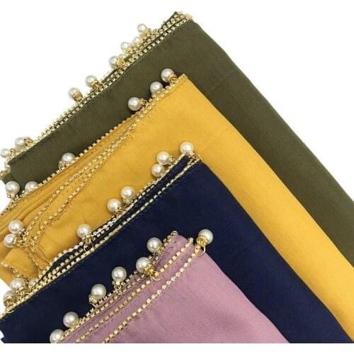 Fashion Ladies Long Scarves With Dimonds Chain Big Pearls Elegant Womens Muslim Hijab Viscose Malaysia Headscarf Turban Wrap