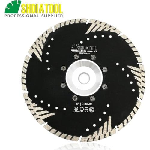 SHDIATOOL 9"/230mm 22.23mm Flange Diamond Hot Pressed Saw Blade Turbo Blade Slant Protection Teeth Multi Purpose Cutting Disc