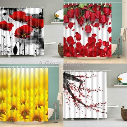 3d Print Rose Sunflower Shower Curtain Luxury Bath Curtain Washable Decor Waterproof Polyester Curtains With Hook Dropshipping