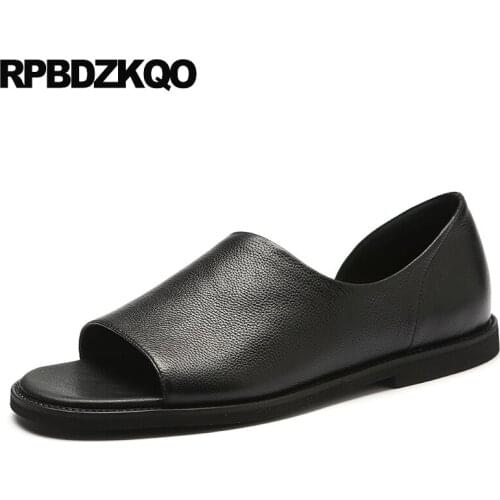 Slides Famous Brand Designer Shoes Men High Quality Slippers 2018 Outdoor Summer Genuine Leather Open Toe Black Slip On Sandals