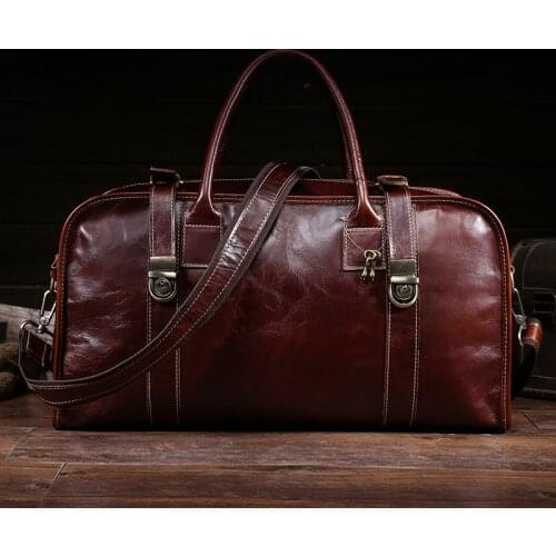 High Quality Oil Wax Leather Mens Genuine Leather Travel Bag Retro Portable Cow Leather Shoulder Bag Business Travel Man Bag