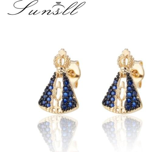 SUNSLL New gold copper earring blue cubic zircon religion stud earrings for women fashion party unique jewelry earring gifts