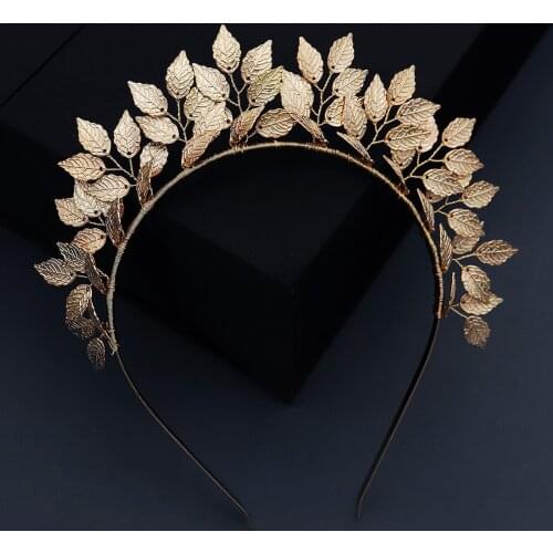 Bridal Hairband Tiaras Gold Leaves Porm Party Queen Wedding Crown Jewelry for Woman