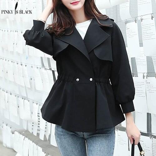 PinkyIsBlack 2019 New Fashion Double Breasted Short Trench Coat Women Khaki Slim Outwear Mujer Windbreaker Female Overcoat