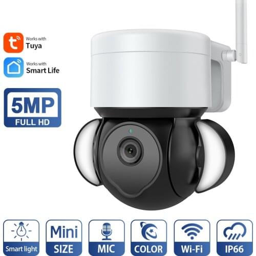 5MP/3MP Wifi TUYA CAMERA Smart Cloud PTZ IP Camera Outdoor Foodlight Google Home Alexa Video Surveillance Cam for Yard