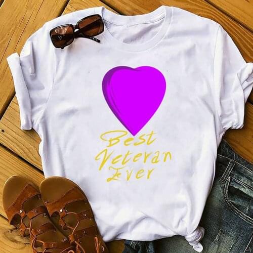 Purple Heart Print Ladies Basic Harajuku Top Women T-shirt Casual O-collar Short Sleeved Women T-shirt Girl,Drop Ship