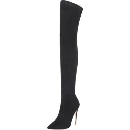 2021 Autumn Winter Women Over The Knee Thin High Heel Boots Pointed Toe Slip On Velvet Long Boots Shoes