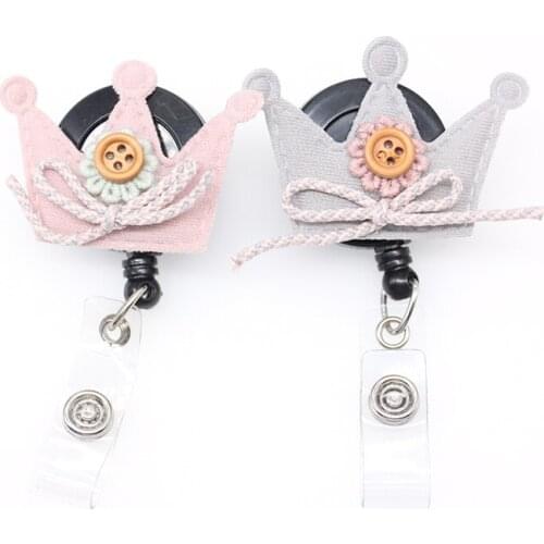 20pcs/lot cute handmade cotton felt crown with small flower Retractable nurse id badge holder/reel for childrens gift