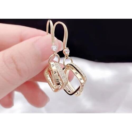 2021 fashion new alloy acrylic crystal earrings ladies square pendant retro roman numeral earrings ladies gift jewelry