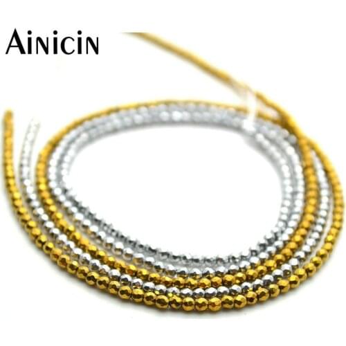 5 Strands Gold Silver Hematite 2mm Faceted Round Shape Strand Loose Beads Fashion DIY Jewelry Making Materials