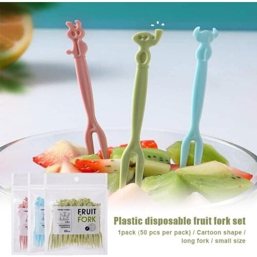 50Pcs Disposable Fruit Snack Fork Dessert Food Picks Plastic Cake Forks Cocktail Picks for Kitchen and Catering Party Camping