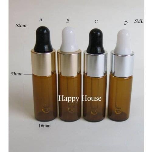 500 x 5ml Refillable Empty Amber Glass Dropper Bottle 5cc Brwon Glass E-liquid Eye Drop Container 5cc Glass Dropper Bottle