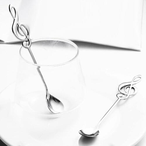6 Pack Cute Teaspoons Stainless Steel Musical Notation Shaped Coffee Spoons Dessert Cake Ice Cream Sugar Spoon