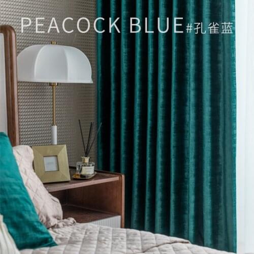 American Light Luxury Flannel Blackout Curtains for Bedroom Living Room Curtains Luxury Home Decor Peacock Blue Velvet Curtains