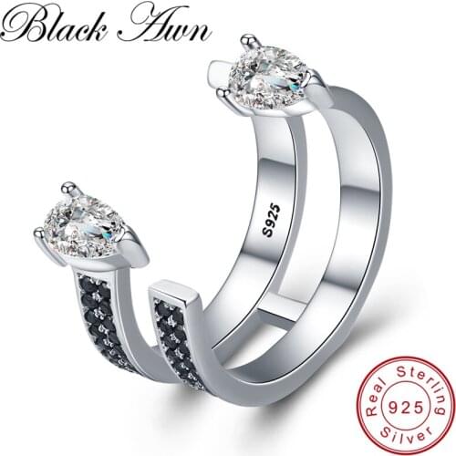 [BLACK AWN] Cute 925 Sterling Silver Jewelry Elegant Engagement Rings for Women Black Spinel Finger Ring G058