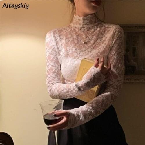 Blouses Women Vintage Long Sleeve Slim Sexy Ladies Sheer Top Elegant Summer Fashion Lace Design Chic Ulzzang Party Female Blusas
