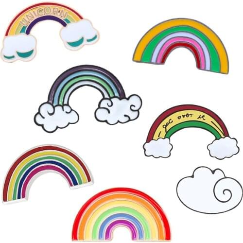 Rainbow and Clouds Enamel Pin Cartoon Rainbow Brooches Collection Fashion Metal Brooch Pins Badge Gifts for Women Men Children