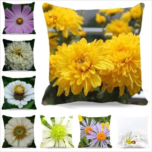 Cotton Polyester Pillow Case Home car sofa Use Vintage Decorative Cushion cover Flowers Chrysanthemum Pattern