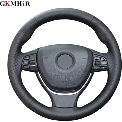 GKMHiR DIY Black Genuine Leather Hand-Stitched Car Steering Wheel Cover for BMW 520i 528i 2013 2014 730Li 740Li 750Li F10