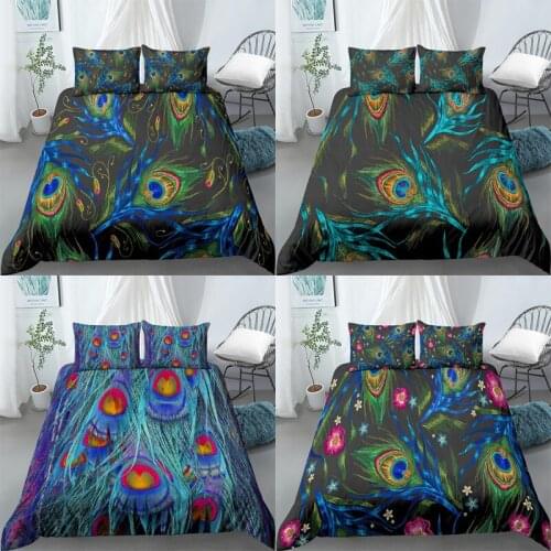 Home Living Luxury 3D Peacock Feather Print 2/3Pcs Comfortable Duvet Cover PillowCase Bedding Sets Queen and King EU/US/AU Size