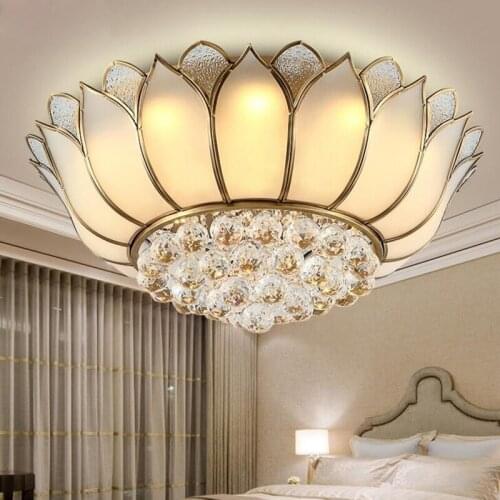 European copper crystal lamp led ceiling lamps living room led garden bedroom copper round restaurant lamp Lotus led light lamp
