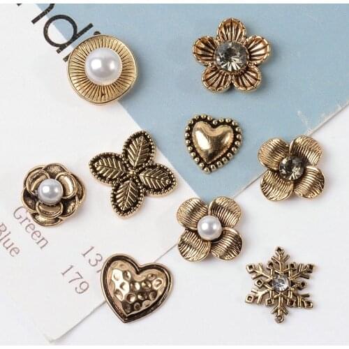 Antique Gold Inlaid Pearl Flowers Alloy Material DIY Hand-made Hairpin Accessories Clothing Bag Shoes Bracelet Alloy Material