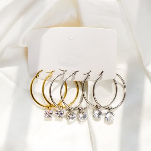 LUXUKISSKIDS Stainless Steel 2020 Hoop Zircon Earrings Circle Hoop Korean Earring Set For Women Fashion Jewelry aretes de mujer
