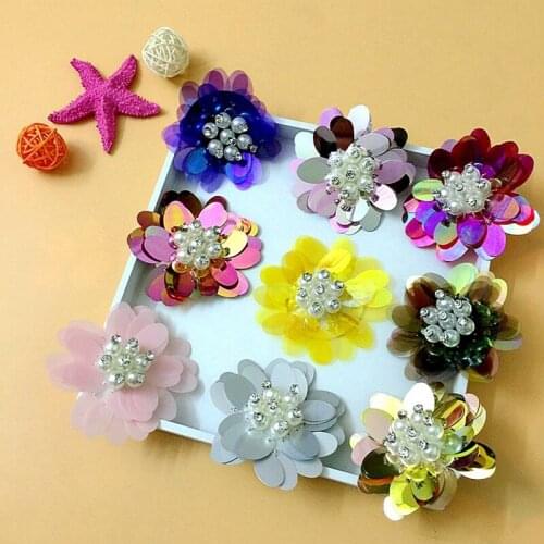 Small Sequins Flowers Patches Rhinestone Beads Patches Sew on Crystal Beading Applique Clothes DIY Earrings Shoes Bags Patches
